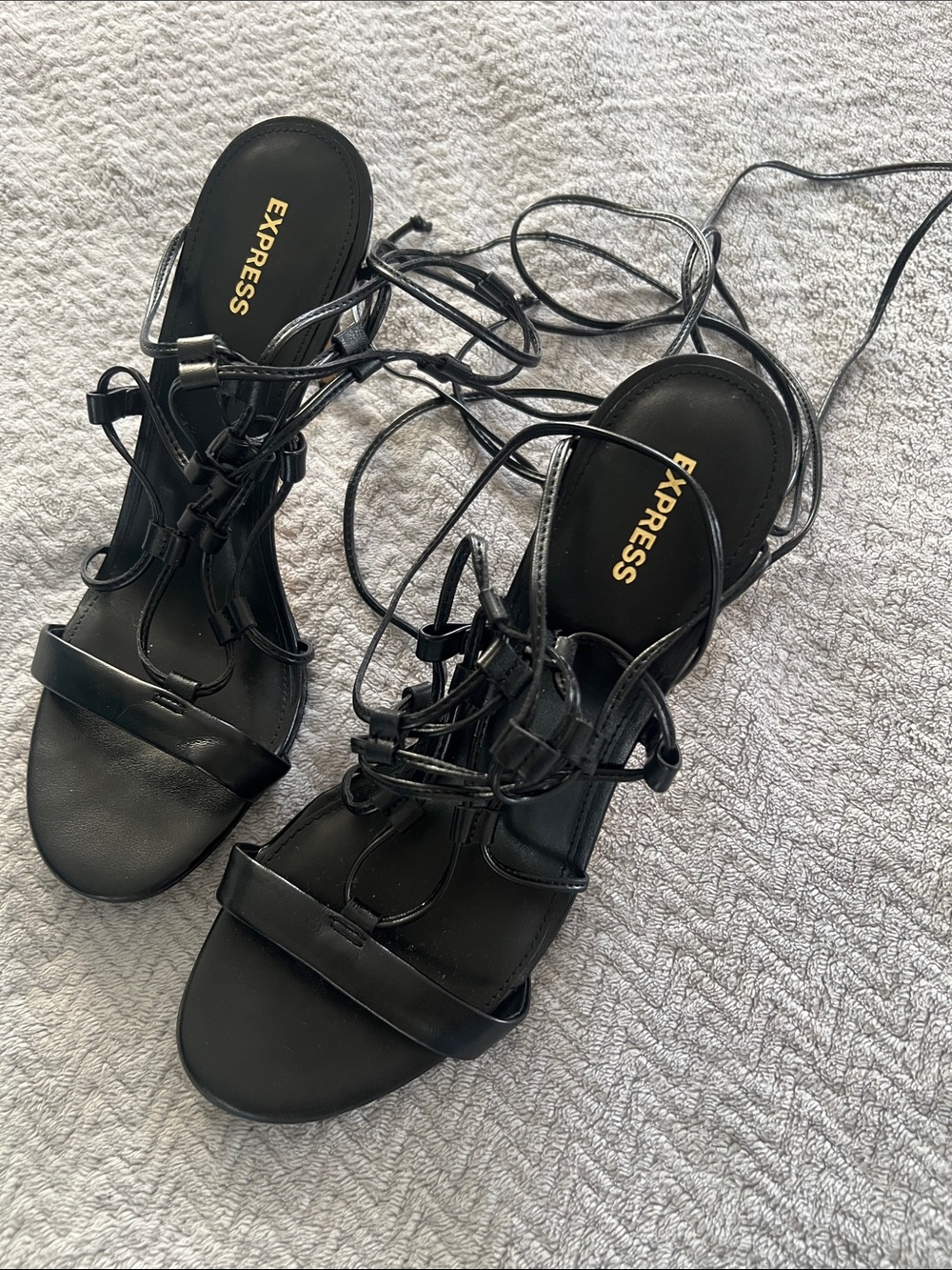 Express Classic Black Long Lace-Up Night Club Chic Sandals Women's Size 10